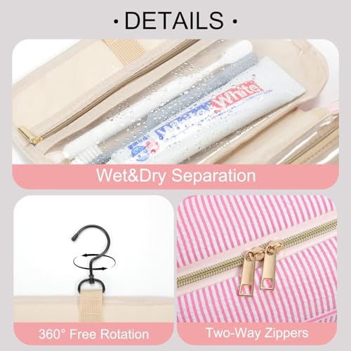 TOPEAST Travel Toiletry Bag for Women - Hanging Toiletry Bag Initial Makeup Bag, Portable Toiletries Cosmetic Bag, Airplane Travel Essentials - Letter I, Pink - color: Pink, style: I