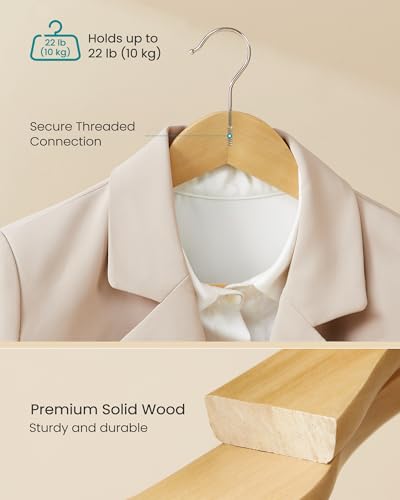 SONGMICS Extra Wide Wooden Suit Hangers, Set of 10 Clothes Hangers, Swivel Hooks, Non-Slip Bars, for Outfits, Suits, Coats, Shirts, Dresses, Natural Color UCRW050KZ02 - color: Natural Color