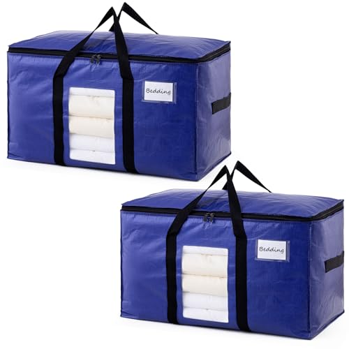 TAILI 2 Pack Dark Blue Extra Large Moving Bags, Heavy Duty Totes with Visible Window, Wrap Around Handles, Great for Storage - color: Dark Blue, size: 2 Large