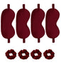 Satin Eye Mask 8Pcs Silk Sleep Masks Silky Blindfold Eyeshade Blackout Eyes Cover Scrunchies Hair Ties Travel Wedding Gifts - color: Burgundy