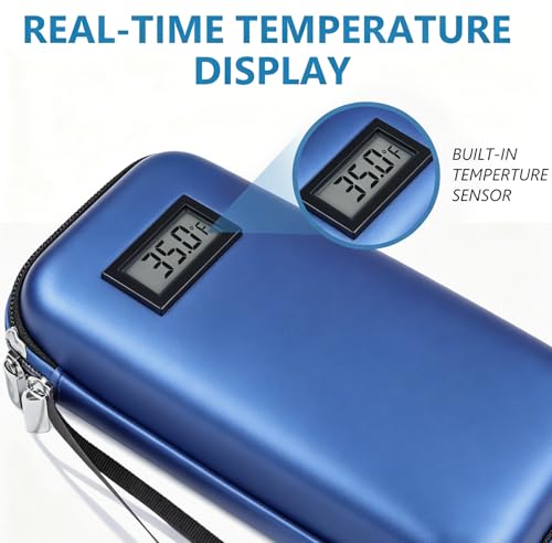 suzamed Insulin Cooler Travel Case,EVA Insulation Travel Medicine Kit with Temperature Display for Diabetes Care,Insulin Pen and Other Diabetic Suppliess (Blue-Temp) - color: Blue-temp