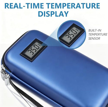 suzamed Insulin Cooler Travel Case,EVA Insulation Travel Medicine Kit with Temperature Display for Diabetes Care,Insulin Pen and Other Diabetic Suppliess (Blue-Temp) - color: Blue-temp