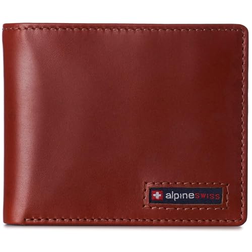 Alpine Swiss Mens Wallet for Men | RFID Protected Leather Mens Wallet | Spencer Bifold with Divided Bill Section | Gift Box | 2 ID Windows | 14 Card & Storage Pockets for Organization - color: Glossy Nappa Tan
