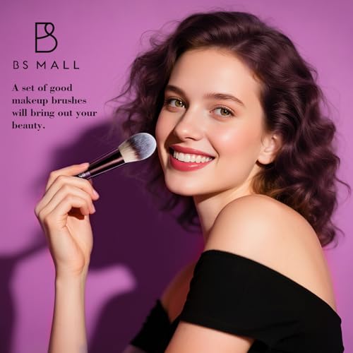 BS-MALL 14 Pcs Makeup Brushes Set with 1 Pcs Makeup Sponge – Essential Foundation Powder Concealers, Eye Shadows, Blush Makeup Brushes with Travel Makeup Case (Coffee) - color: Coffee