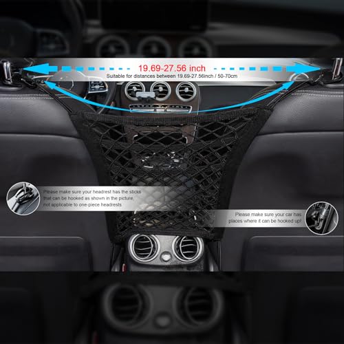 3-Layer Car Mesh Organizer Storage Between Front Seats Kid Dog Pet Net Barrier Car Net Pocket Elastic Tissue Purse Holder Netting for SUV, Van - size: 11.8 x 10.6 inch