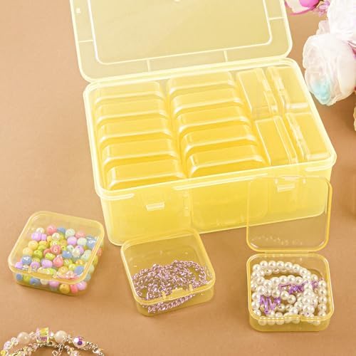 Jewelry Organizer Box with 12 Small Boxes Portable Storage for Earrings Pills DIY Craft Accessories for Travel Use(Yellow) - color: Yellow, size: MIX