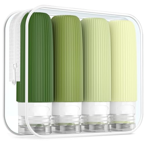 Mrsdry Travel Bottles for Toiletries, Tsa Approved 3oz Portable Travel Bottles, BPA Free Leak Proof Squeezable Silicone Travel Size Containers, Travel Accessories with Clear Toiletry Bag (4 Pack) - color: Forest Green, size: 3 Ounces