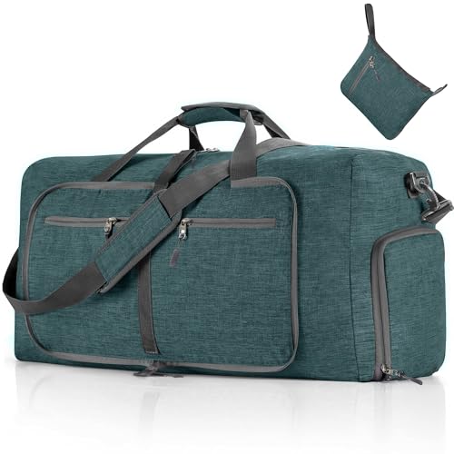 Vomgomfom 65L/85L/115L Foldable Travel Duffle Bag, Lightweight Checked Luggage with Shoe Compartment, Water-Resistant Weekender Overnight Bag for Men & Women - color: F Green, size: 65L