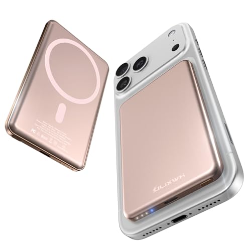 [0.3" Ultra Slim] [Alloy-Made] ULiXWH for Magsafe Portable Charger for iPhone, 2026 Upgrade 5000mAh Fast Charging Magnetic Power Bank, Wireless Battery Pack for iPhone 17 Air 16 15 Pro Max 14 13, Pink - color: Pink