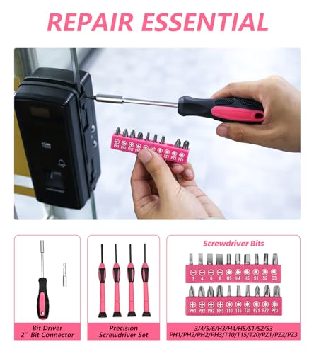 40-Piece Pink Tool Set for Girls, Ladies and Women, General Household 40 PCS Hand Tool Kit with Plastic Toolbox, Essential Tools for Home, Garage, Office and College Dormitory Use - style: 40 Piece Pink