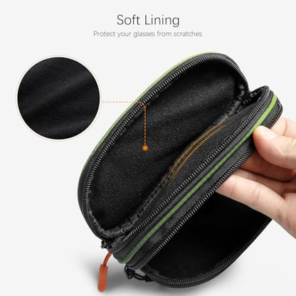 Double Eyeglasses Case Soft Portable Zipper Sunglasses Pouch with Keychain Clip for Men Women - color: Army Green