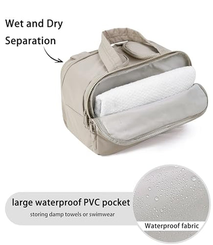 Travel Toiletry Bag for Women, Large Wide-open Puffy Cosmetic Makeup Bag with Wet-Dry Separation, Multi-Pocket Organizer with Carry Handle for Toiletries, Cosmetics, Essentials, Camel - color: Camel