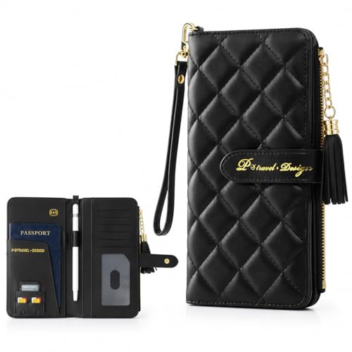 Passport Holder for Travel,Leather Passport Wallet,Travel Document Organizer with AirTag Slot,RFID Blocking With Credit Cards Case,Zippered Coins Pocket and Cash Slot for Women Men - color: lngge Black