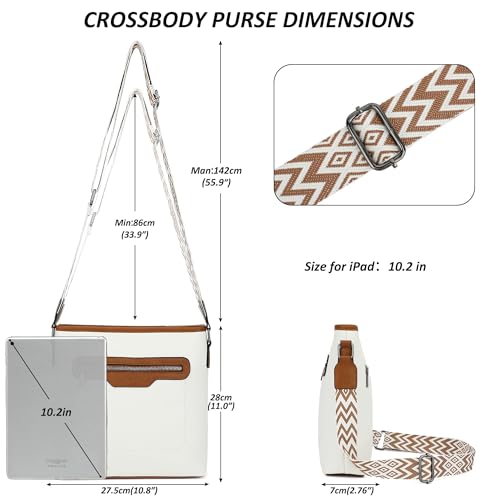 TANTOMI Crossbody Bags for Women Casual Crossbody Purses for Women Travel Shoulder Bag Handbags with Adjustable Strap - color: White/Light Brown