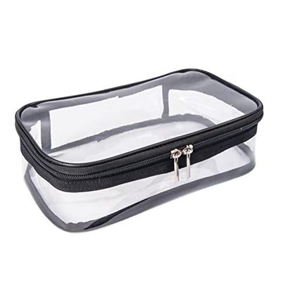 Portable Zippered Transparent Vinyl Travel Cosmetic Bag Clear PVC Makeup Kits Organizer Utility Pouch See Through Plastic TSA Approved Toiletry Carry Pouch - color: Clear