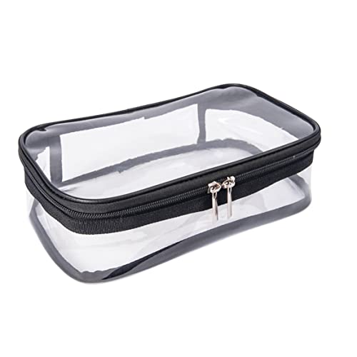 Portable Zippered Transparent Vinyl Travel Cosmetic Bag Clear PVC Makeup Kits Organizer Utility Pouch See Through Plastic TSA Approved Toiletry Carry Pouch - color: Clear