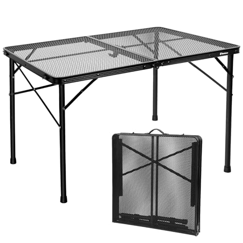 4 ft Folding Table with Metal Mesh Desktop, Grill Table Camping Table with Carry Handle,Adjustable Height (16.5" & 26"), Outdoor Table for Camp, Cooking, BBQ, RV, Picnic,Fits 4–8 People,Black - color: Black, size: Large 4Ft - 47.2"L x 23.6"W x 16.5"/26"H