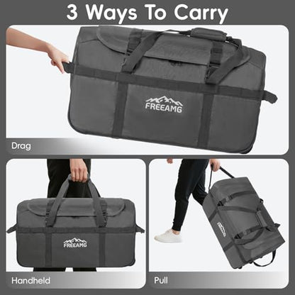120L Foldable Rolling Duffel Bag with 3 Wheels And Handle, 30 inch Large Travel Duffle Bag for Travel, Camping, Outdoors - color: Grey