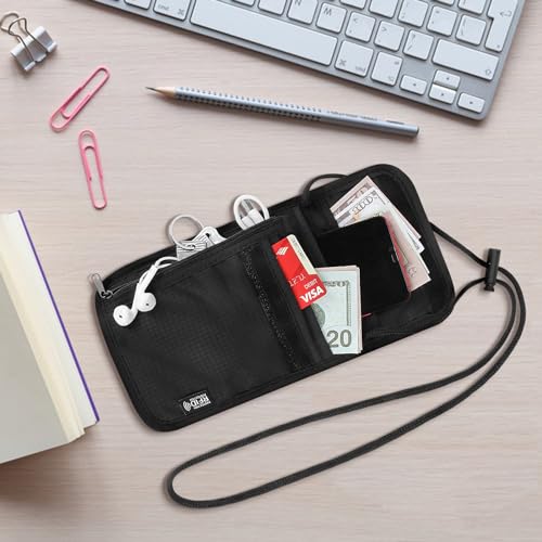 Likesing 5.5" L x 7.9" W Travel Neck Wallet, RFID Blocking Passport Holder, Security Lightweight Passport Travel Wallet, Neck Pouch Gifts for Women Men(Black) - color: Black