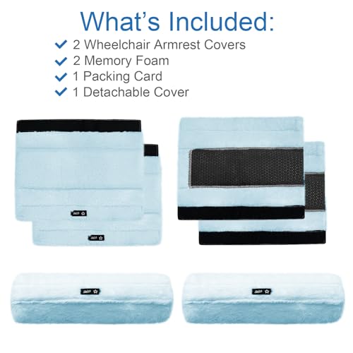 SPRING SEAON Wheelchair Armrest Covers 2 Pack Soft Memory Foam Wheelchair armrest Pads Wicking Washable for Office Transport Chair (Sky Blue) - color: Light Blue