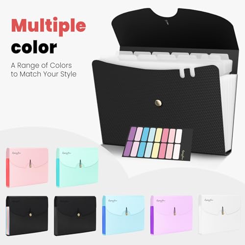 Sooez Expanding File Folder, 13 Pocket Accordion File Organizer, Monthly Expandable File Folder for Documents with Labels, Portable Bill Receipt Organizer for School Office Supplies, Letter A4 Size - color: White
