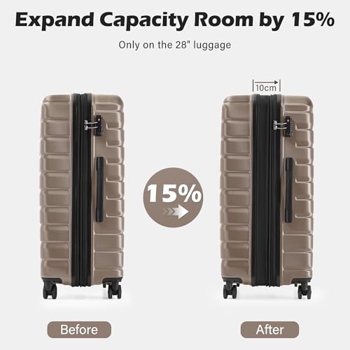 Coolife Luggage Sets, 3 Piece Hard Shell Suitcase Set with Spinner Wheels, Expandable Large Checked Luggage, Lightweight Rolling Carry On with TSA Lock Brown - color: brown, size: 3 Piece Set (20in/24in/28in)