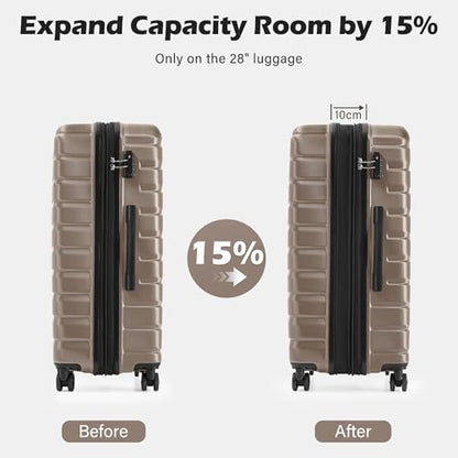 Coolife Luggage Suitcase Carry on Hardside PC+ABS Spinner TSA Lock Telescopic Handle - color: brown, size: Large(28in)