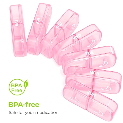 AUVON XL Weekly Pill Organizer 2 Times a Day, Pill Box 7 Day with One-Side Large Openings for Easy to Use, Sakura Pink AM PM Pill Case for Medication, Vitamins, Fish Oils, Supplements - color: Sakura Pink
