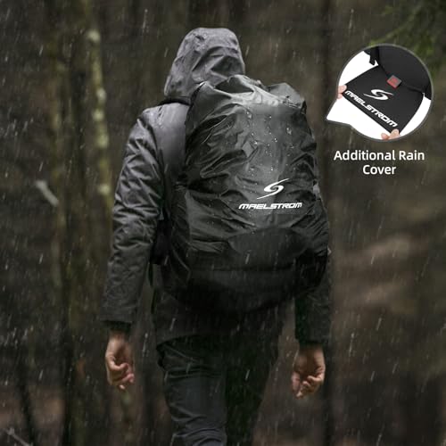 Maelstrom Hiking Backpack, 40L Waterproof Camping Daypack for Men and Women, Lightweight Travel Pack with Rain Cover (Black) - color: Black