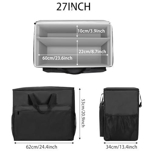 BUBM Desktop Computer Carrying Case, Padded Nylon Carry Tote Bag for Transporting Computer Tower PC Chassis, Keyboard, Cable and Mouse - color: Black-Wheels 27 INCH