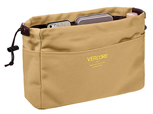 Vercord Canvas Handbag Organizers, Sturdy Purse Insert Organizer Bag in Bag, 10 Pockets Khaki Small - color: Khaki, size: Small