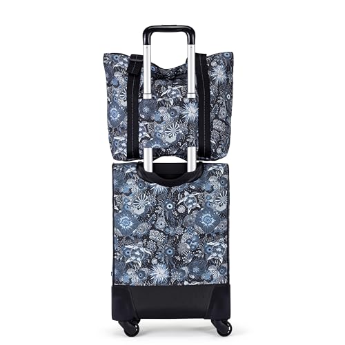 Sakroots On the Go 4 Piece Travel Bundle, Includes 21" Rolling Suitcase, Packable Large Tote, Medium & Small Pouches - color: Midnight Seascape