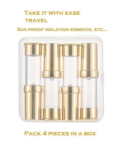 Gold 15ML 0.5 oz Airless pump bottle Toiletries Travel Size containers airport essentials Dispenser with Box Reusable mini lotion plastic travel bottles 4 Packs - size: 15 ML