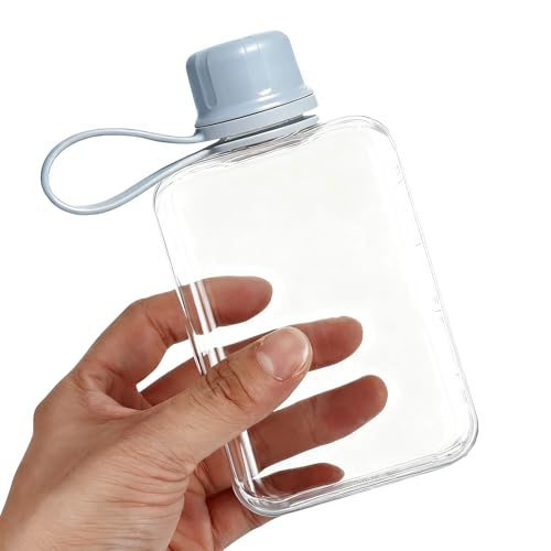 8.2 oz/240 ml Flat Travel Water Bottle, BPA Free Tritan Reusable Plastic Water Bottles Square Plastic Flask Pocket for Camping, Fitness, Outdoor Sports, Fits Purse and Pocket（Blue） - color: Blue