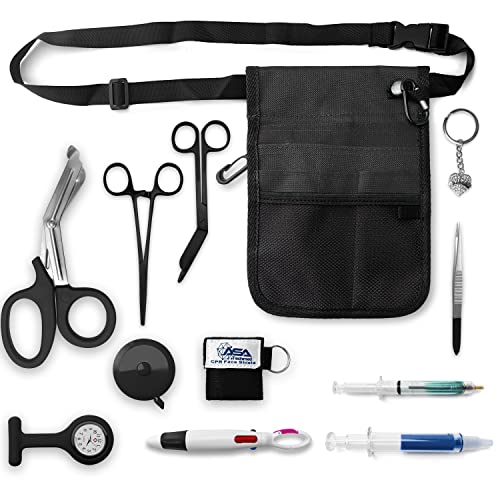 ASA TECHMED Nurse Utility Belt – Complete Medical Belt Utility Kit, Pro Pack Pocket Organizer Pouch Hip Bag for EMT, CNA, NP, PA, Student, Black - color: Black