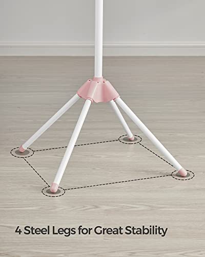 SONGMICS Clothes Drying Rack, 59-Inch Folding Laundry Drying Rack with 3 Rotatable Arms for Hangers, 4 Legs, Stainless Steel, for 27 Pieces of Clothes, Pink and White ULLR510P01 - color: Pink + White, style: 1-Tier