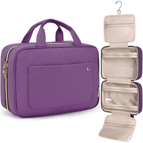 BAGSMART Toiletry Bag Travel Bag with Hanging Hook, Water-resistant Makeup Cosmetic Bag Travel Organizer for Accessories, Shampoo, Full Sized Container, Toiletries (Purple, Large) - color: Purple, size: Large