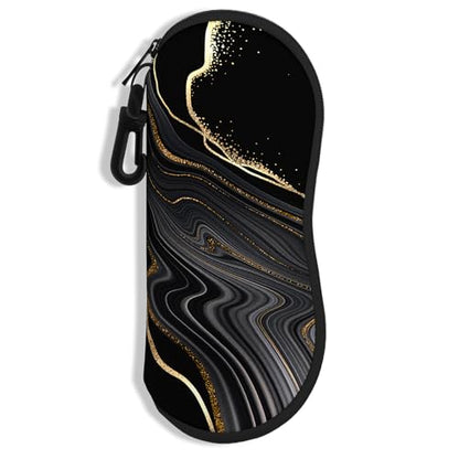 Sunglasses Soft Case, Ultra Light Portable Neoprene Zipper Glasses Case for Men Women - color: Black Gold Marble