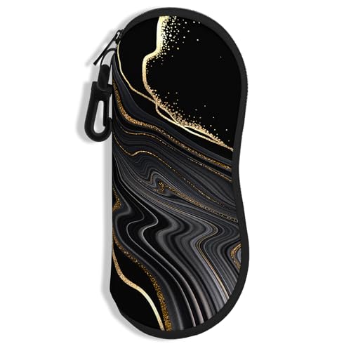Sunglasses Soft Case, Ultra Light Portable Neoprene Zipper Glasses Case for Men Women - color: Black Gold Marble
