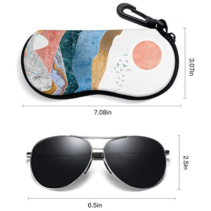 Sunglasses Soft Case with Carabiner Ultra Light Neoprene Zipper Glasses Case - color: Sun
