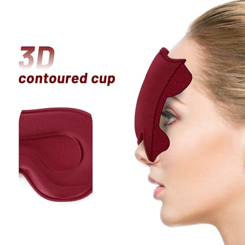 Sleep Eye Mask for Men Women, Sleeping Mask for Side Sleeper, Travel Blackout Night Blindfold Eye Shade Cover with Adjustable Strap (Red) - color: Red
