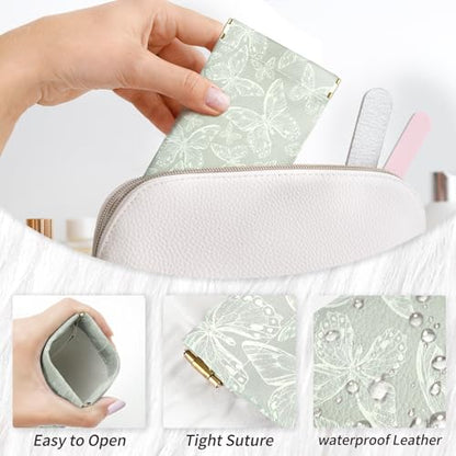 Glasses Case Soft, Eyeglass Cases for Women Portable Squeeze Top PU Leather 2 Pack Glasses Pouch with Cleaning Cloth - color: 2pcs Grey Leopard+grey Butterfly