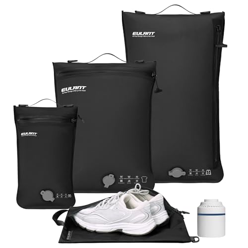 Eulant 4 Set Vacuum Packing Bags for Travel With Pump,Professional IPX8 Zip Packing Organizer for Suitcases Backpack,Space Saver Bags Packing Organizers for Clothing Packing(4 Set,Black) - color: Black, size: 4 Set With Pump