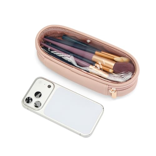 Montana West X Wrangler Travel Makeup Bag 2pcs Set Large Cosmetic Bag with Makeup Brush Holder Portable Make Up Organizer Cute Toiletry Bag with Divider and Handle for Women - color: Light Pink