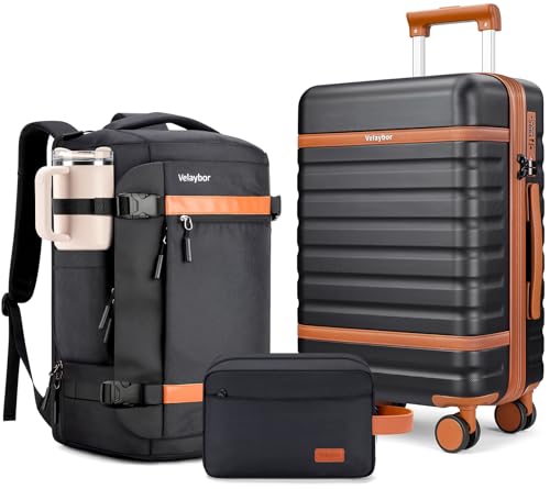Luggage Sets 3 Piece with Spinner Wheels, Lightweight PC Hardside Suitcase with TSA Lock & YKK Zippers, 20 Inch Carry On Luggage with Travel Bag for Men and Women, Black - color: Black, size: 3 Piece Set (20inch)