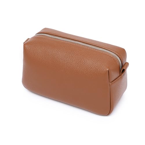 PU leather Organizer Bag Lightweight Cosmetic Bag with Ring Clasp Perfect Travel Makeup Bag for Women (Saddle Brown/PU) - color: Saddle Brown/PU
