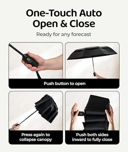 Repel Windproof Travel Umbrella - Compact & Withstands Winds up to 100MPH , Strongest Premium Auto Folding Umbrella for Rain and Sun - Durable, Light & Portable for Women & Men , Fits Backpack & Cars - color: 02. Black (2 Pack)