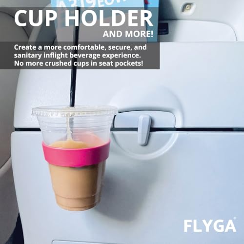 FLYGA Airplane Cup/Phone Holder Travel Accessory (Pink) Must Have Airplane Travel Essential Accessory for Flying Travel Gift Ideas