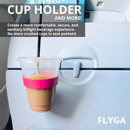 FLYGA Airplane Cup/Phone Holder Travel Accessory (Pink) Must Have Airplane Travel Essential Accessory for Flying Travel Gift Ideas