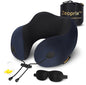 Travel Pillow, Memory Foam Neck Pillow for Airplane, Ergonomic Neck Support with Washable & Breathable Cover, Includes Eye Mask, Earplugs & Compact Bag for Long Flights, Cars, Home & Office